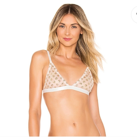 NWOT Kat The Label Lemonade Bralette Cream Gold Glitter Floral Bralette - Picture 1 of 15